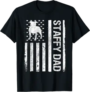 Staffy Dad USA Flag Pet Staffordshire Bull Terrier Dog Dad T-Shirt - Allanmarad Shop 53B0CMSNXM1H