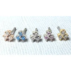1pc Three CZ Gem Trinity Top 20g Nose Ring Stud Triangle 316L Surgical Steel