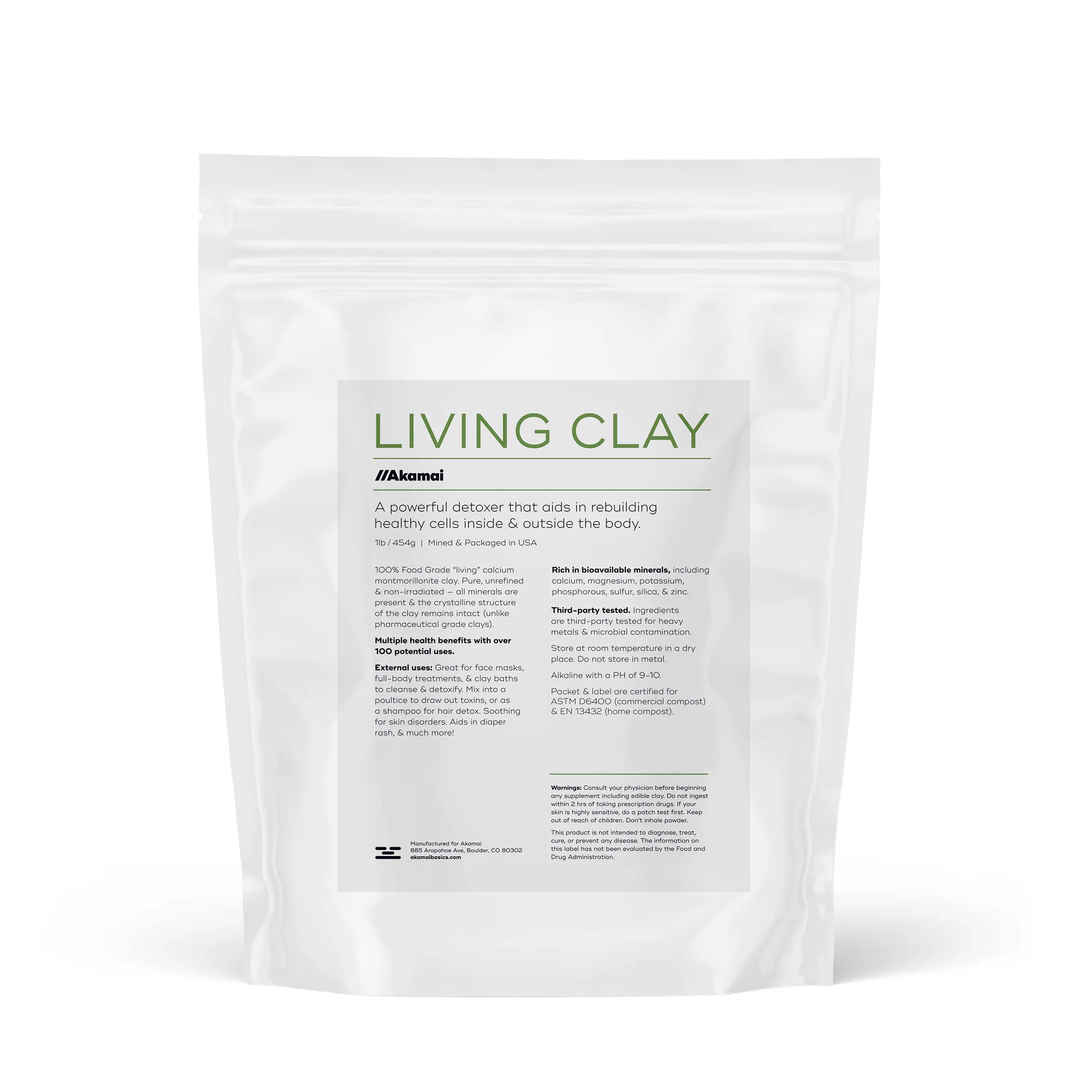 Akamai Living Clay – Organic Calcium Montmorillonite Bentonite Clay, 1lb