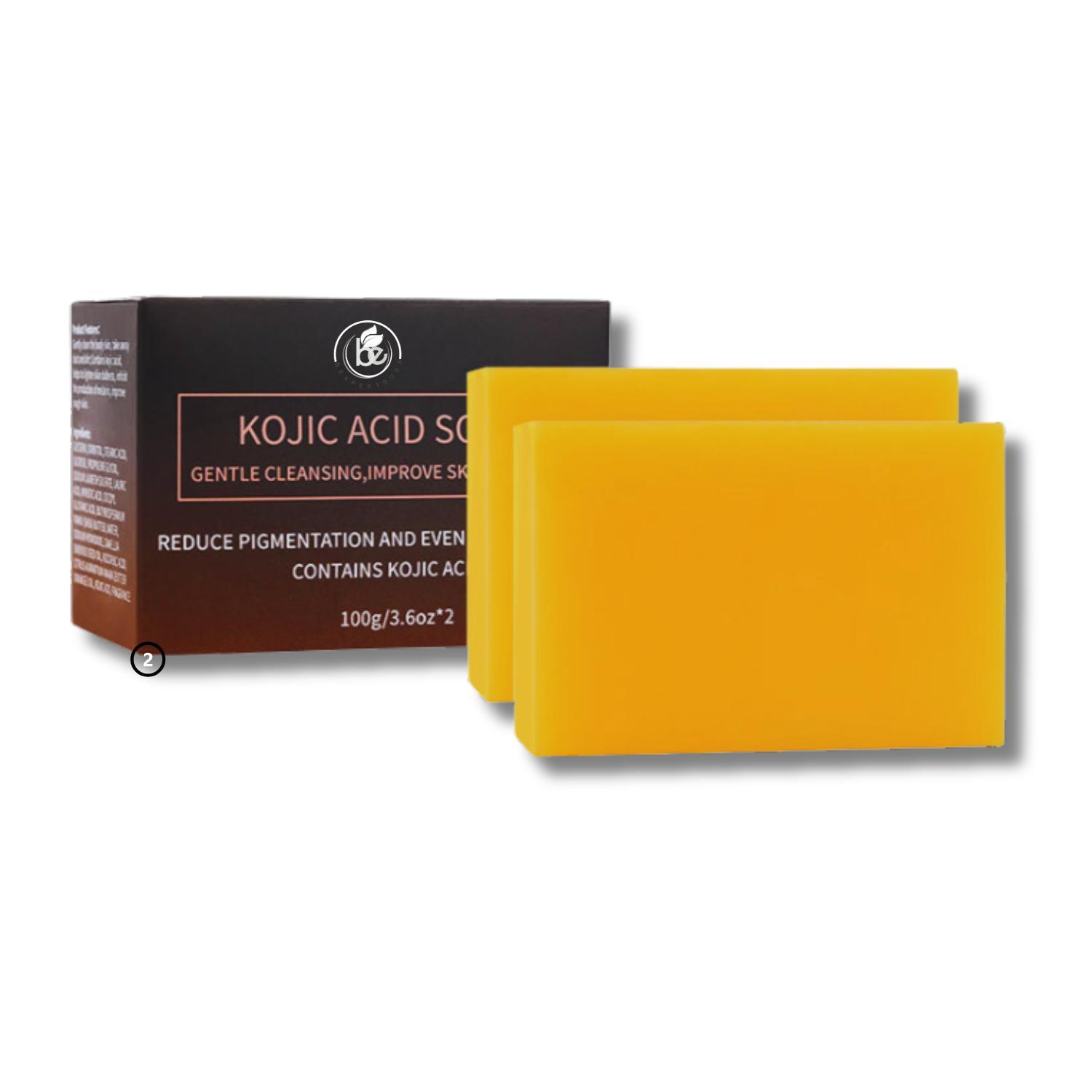 Kojic Acid Skin Clarifying Soap - 2 Pack (100g Each) - Face & Body Cleanser with Shea Butter, Camellia Oil & Vitamin C - Gently Exfoliates & Evens Tone - Oil Control for Sensitive & Acne-Prone Skin - for All Skin Types - by BEXPERTSUSA