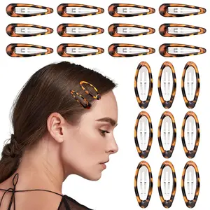 28Pcs 2Inch Oval Snap Hair Clips Vintage Tortoise Hair Barrettes Metal Epoxy Wedding Prom Accessories for Women CustomyLife