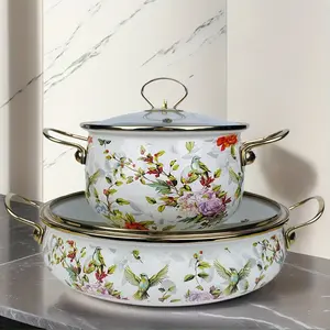 Vintage Enamel Soup Pot, Great for Shrimp, Mussels & Veggies, Same Style Seafood Pot, No Coating, Safe and Healthy, Fast Thermal Conductivity, Works on Induction,Gas,Outdoor Stove, Outdoor Cooking Pot