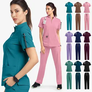 Medical Scrub Uniforms for Women High Quality Hospital Dental Clinic Workwear Stand Collar Scrub Suit Professional Nurse Clothing Set