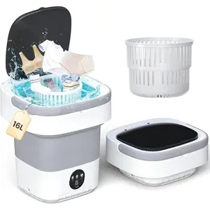 Portable Washing Machine - 16L Mini Foldable Washer with Spin Basket, 3 Cleaning Modes & Deep Cleaning for Small Clothes, Collapsible Laundry for Apartment, Home, Hotel and Travel (Gray)