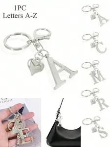 High-end elegant silver letter keychain, 3D letter pendants A-Z, stylish silver key ring, backpack charm and car keychain, perfect everyday accessory for women, couple's gift, classic minimalist keychain decoration, Keychain For Bags