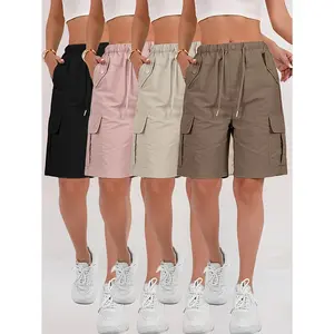 4pcs Women'S Lightweight Quick-Dry Work Pants - Loose Fit, Multi-Pocket Design, Mid-Thigh Length, Suitable for Casual Wear in Spring, Summer, And Autumn, Machine Washable, Beige Color, Outdoor Casual Pants |   Pants