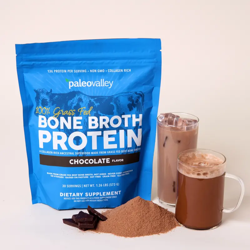 Paleovalley 100% Grass Fed Bone Broth Natural Dietary Supplement - 15g per Serving, Collagen Boosting for Skin Care, Gut, Bone & Joint Support - Gluten-Free, GMO-Free - 30 Servings, Protein Shake Ingredient, Better for You, Grass‑Fed Broth