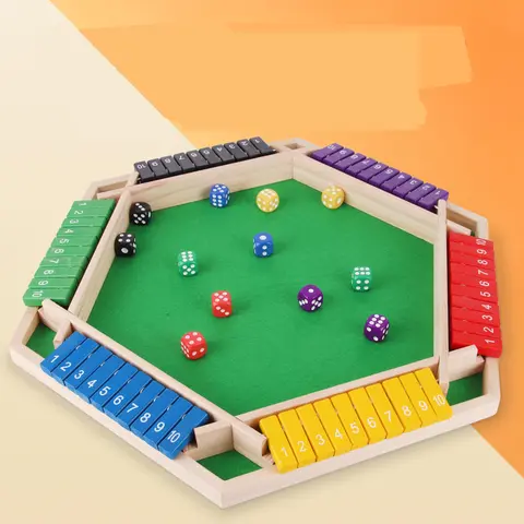 Hatwoo Shut the Box Dice Game - 2-6 Players, 6-Sided Wooden Flip Board with 10 Numbers, Ready-to-Play Family Math Activity for Home, Party Leisure, Group Games, Gift Ideas for Kids, Quality Time with Kids