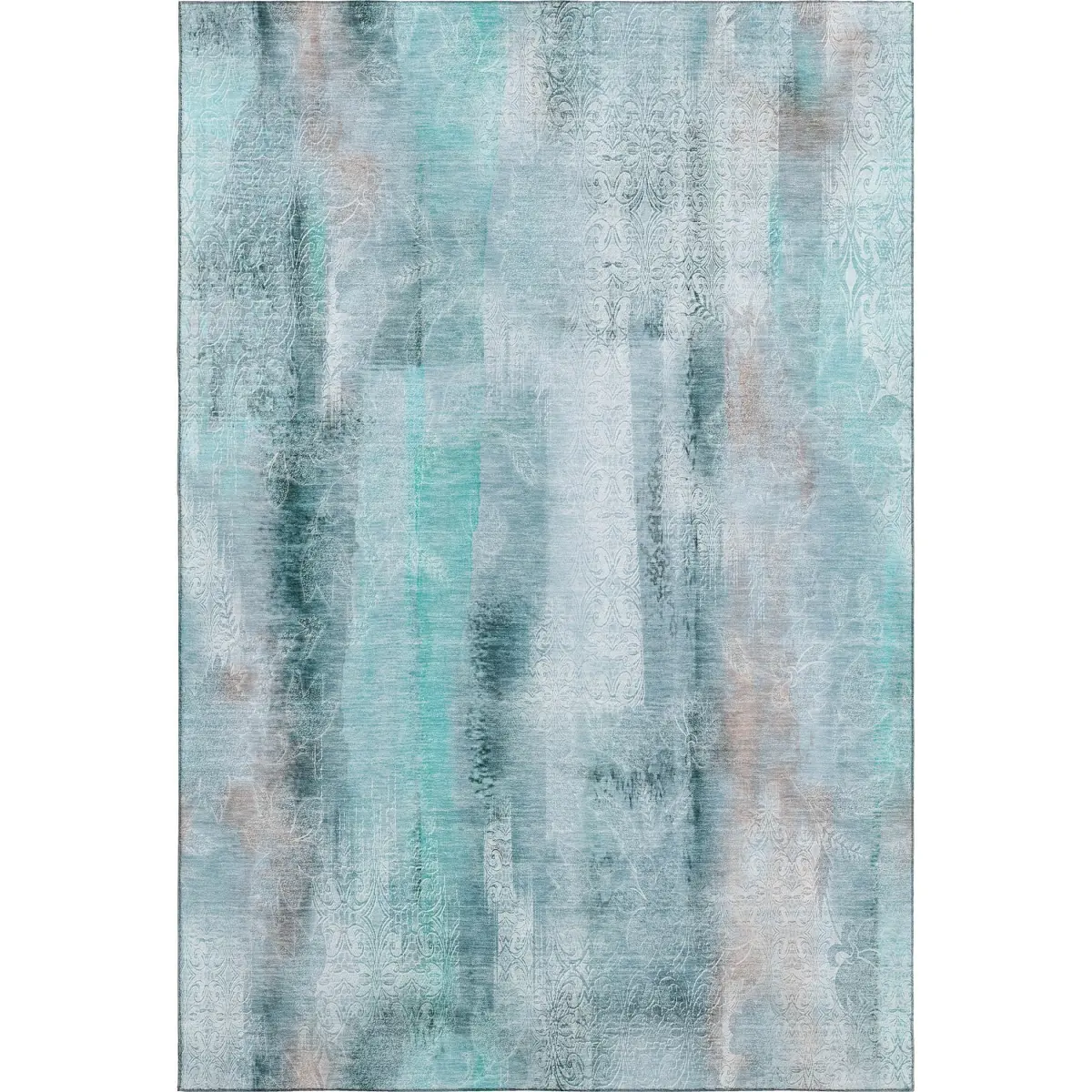 HomeRoots 648143 3x5 ft. Teal & Ivory Abstract Transitional Dual-Color Rectangular Area Rug, Machine-Washable, Nonslip, Slip-Resistant, UV-Protected Machine-Made Rug, Dual-Color Area Rugs, Machine-Washable Area Rugs