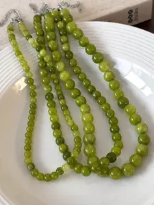 Fashion Olive Crystal Beaded Necklace, Grape Shape Beads Natural Stone Necklace, 6/8/10/12mm, Elegant Jewelry for Women