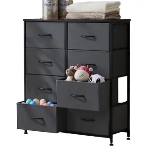 DUMOS Dresser for Bedroom, Chest of Drawers, Closet Storage with 8 Drawers, Cloth Dresser Clothes Organizers Tower with Fabric Bins, Metal Frame, Wood Tabletop for Nursery, Kids Room, Living Room