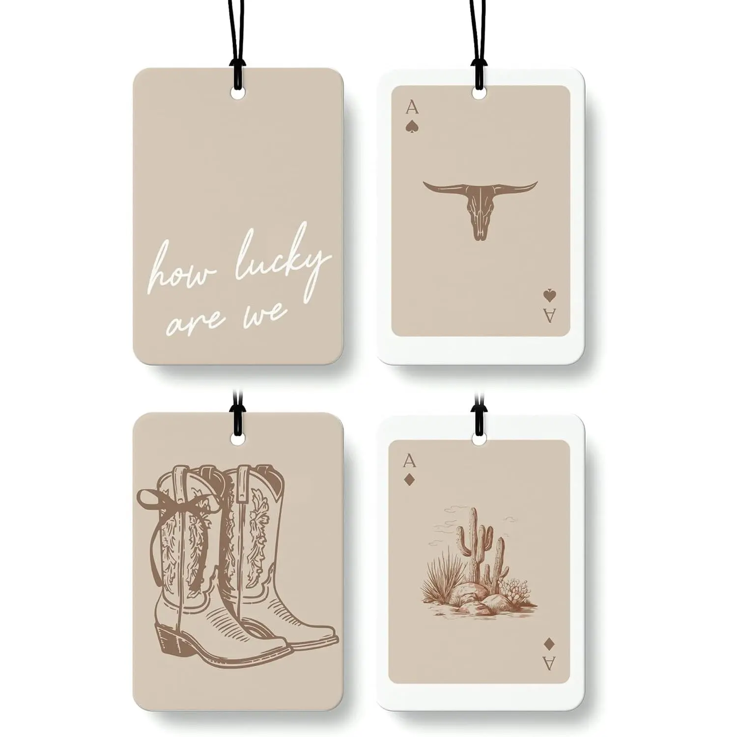 Boho Beige Western  Air Freshener 4 count, Preppy Cowgirl Cow Skull Cactus Ace Card Hanging Air Freshener for  Closet Drawer Books, Cute Western  Accessories Mirror Decor for Women
