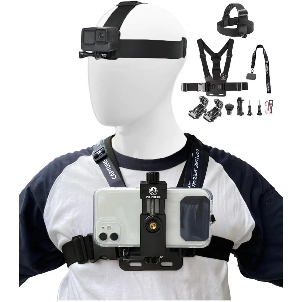 Phone Chest Mount Head Strap Accessories - Vlogging Kit for iPhone,POV Phone Holder Compatible With iPhone 17 Pro Max Plus 16 15 14 - Hands Free Body Camera Mount for Immersive Fishing Video Recording