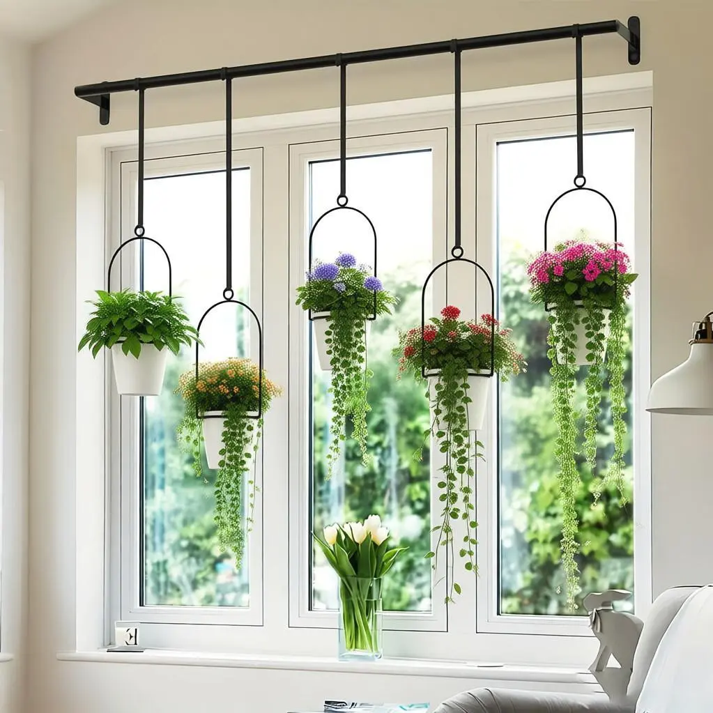 5-Pot Adjustable Expandable Metal Kitchen Storage Rack, Indoor/Outdoor Herb Grower for Windowsills, Balconies