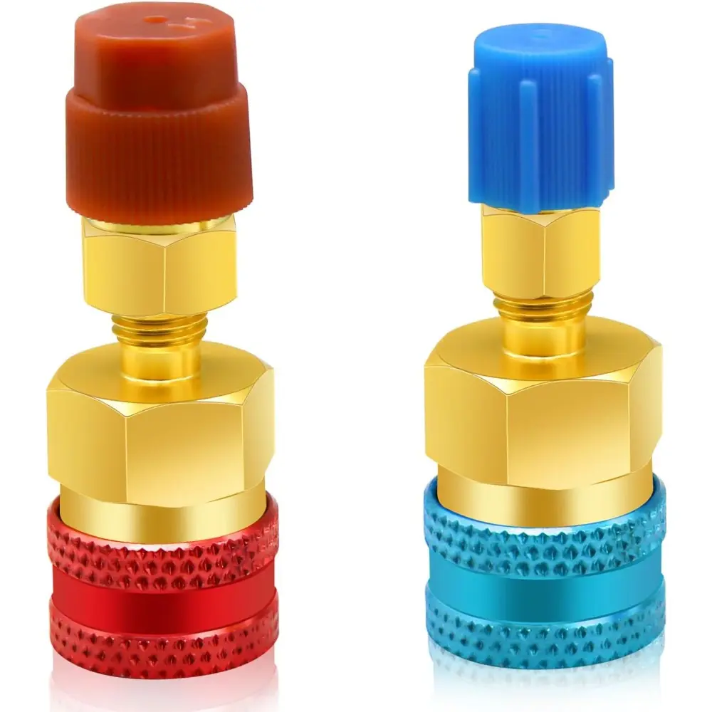 2Pcs Adapter For R1234yf, R134a, Quick Couplers Kit, Refrigerant Recharge Kit, High/Low Side Adapters For R1234yf,R134a Car Ac Refrigerant System Evacuation Recharging, Red, Blue