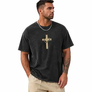 Heavyweight Vintage Washed Jesus Crown of Thorns T-Shirt, 100% Cotton Breathable Acid Wash Tee, Front & Back Christian Faith Graphic Print, Oversized Religious Streetwear Top for Men Women