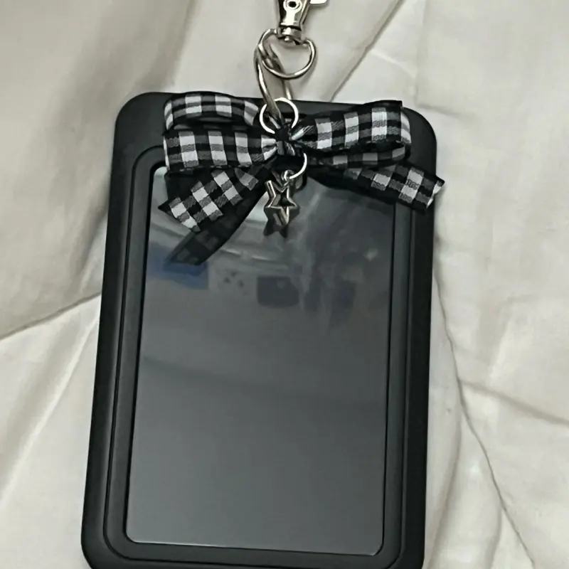 ribbon bow kpop photocard holder, kpop pc holder with aesthetic ribbon bow and charm / kpop bag charm / kpop keychain