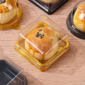 50-Pack Transparent Square Lid Mooncake Boxes, Vacuum Formed Egg Tart Containers, Plastic Pastry Base, Party Dessert Holders