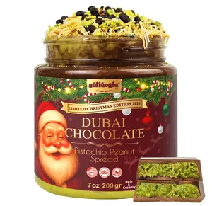 Christmas Edition – Dubai Chocolate Pistachio Peanut Spread in Festive Holiday Jar | Limited Seasonal Gourmet Halal Dessert – 7 oz (200g)