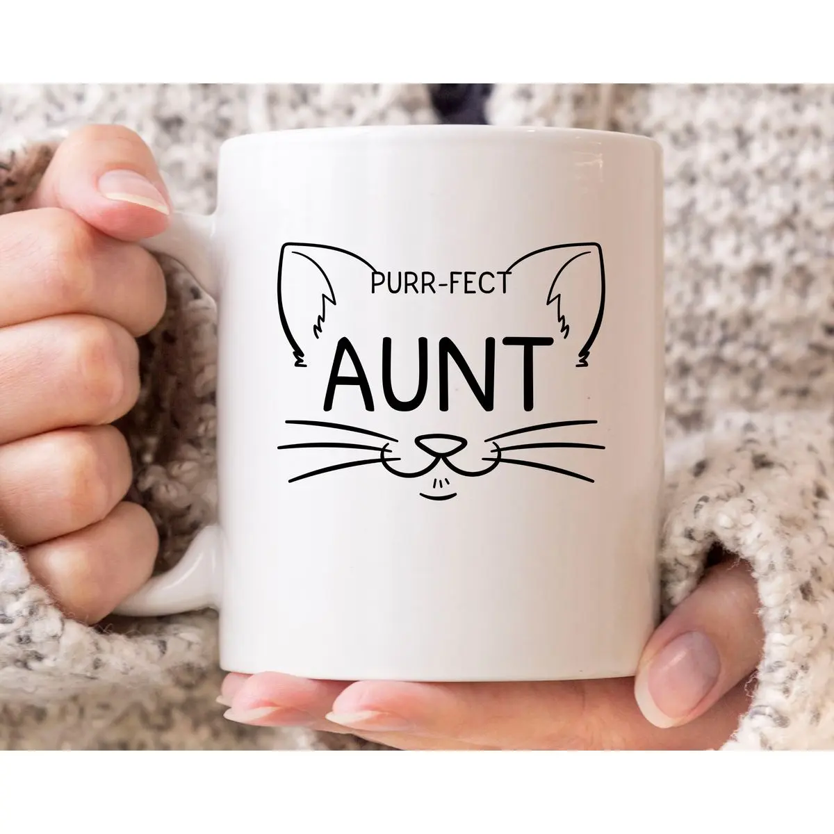 Purr Fect Aunt Mug, Funny Cat Lover Coffee Cup For Aunts, Cute Kitty Mug For Women, Cute Purry Cat Owner Gift Idea For Auntie, 11 15oz Washable Ceramic tea Cup