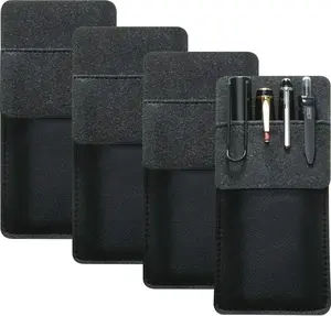 Outus 4 Pack Pocket Protector, Leather Pen Pouch Holder Organizer for Lab Coats/Shirts/Pen Note, Handmade Pencil Pocket Holder for Office Hospital Supplies(Black)