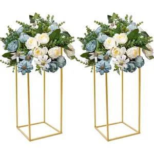 Gold Wedding Flower Stand Sets of 2, 24 Inch Tall Vase Column Stand Flower Holder, Metal Geometric Centerpieces for Table, Flower Display Rack Home Party Wedding Decorations, Tools-Free Assembly Ornaments Faux Floral Garland