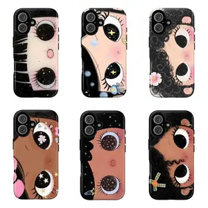 Big Eyes Cartoon Girl Phone Case Dreamy Kawaii Aesthetic Cover for iPhone 17Promax 16 15 14 13 12 11 and for Samsung S21-S26 Gift for Her Cute Coquette Gift