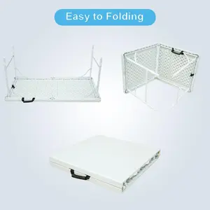 4FT Adjustable Height Folding Plastic Table, 220/300 LBS Heavy Duty Portable Fold Up Table, Adjustable Height Portable Camping Table with Carrying Handle, Outdoor Picnic Dining Table for Camping