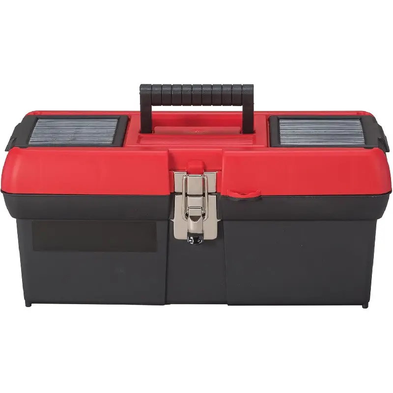 16 Inch Lockable Tool Box CMST16901, Red & Black Portable Plastic Tool Storage Box