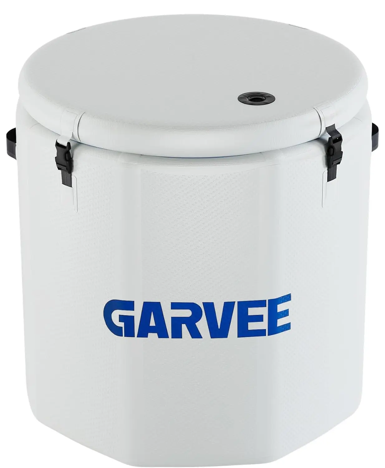 Cylindrical PVC Ice Bath Tub with White Exterior and Blue Interior, 120 Gaallon Capacity, Durable and Insulated Portable Design, Supports Up to 300 LB, Ideal for Cold Immersion Therapy to Aid Muscl