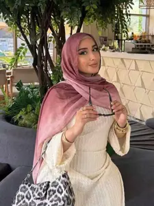 Muslim Women Hijab Soft Cotton Fabric, Eid Collection Gradient Color, Long Headscarf Shawl Wrap Scarves, Islamic Stoles Turban Scarf