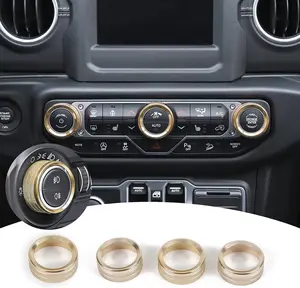 Air Conditioner Switch Knob Cover & Headlight Knob Cover Aluminum Alloy AC Button Trims Compatible with Jeep Wrangler 2018-2023 JL JLU & 2020-2023 Gladiator with Specific Dial Panel, Gold