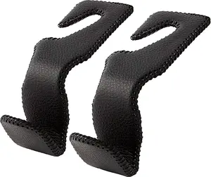 Headrest Hooks for Car, Back Seat Organizer Black Leather Hanger Holder Hook, for Hanging Purses and Bags and Coats, Pack of 2