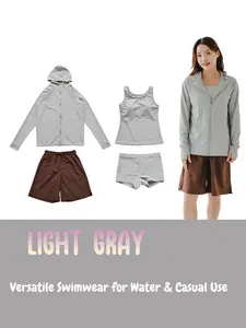 Women's 4-Piece Tankini Swimsuit Set, Loose Long Sleeve Sun Protection Cover-Up, Separates Swimwear Top Shorts Bra Triangle Bottoms