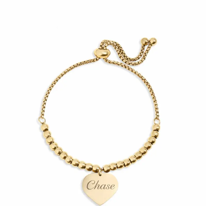 Steel Bonds - Engravable Beaded Heart Bracelet. Tarnish and water resistant suitable for everyday wear! luxury bracelet