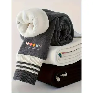 Girls' Thermal Winter Leggings - Thick Tights with, 9/10 Length Slim-Fit Pants for Cold Weather, Machine Washable Warm Underwear (White/Dark Grey) - Baby & Clothing