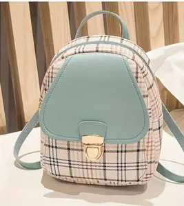 Women's Plaid PU Leather Small Backpack With Lock, Chic One Shoulder Crossbody Handbag For Daily Use