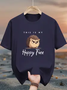 Men's pure cotton casual short-sleeved T-shirt, spring and summer style short-sleeved solid-color printed casual sports T-shirt, all-cotton home and outdoor comfortable and breathable round-neck T-shirt, suitable as a gift for men