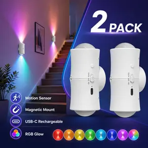 RGB Motion Sensor Night Lights, Rechargeable Magnetic Wall Lights, Wireless LED Sconce for Hallway, Bedroom, Bathroom & Stairs