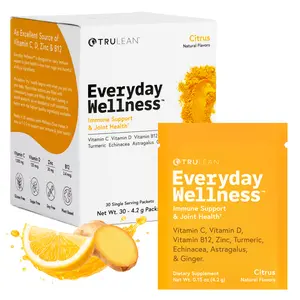 Trulean Everyday Wellness Shot Powder | Vitamin C & Electrolyte Drink Mix with Ginger & Turmeric | Daily Immune Support | 0 Sugar | 30 Citrus Ginger Packets