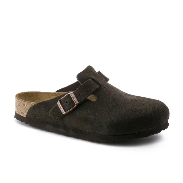 Birkenstock Men's Boston Soft Footbed Foam-Arch Orthopedic Clogs - Mocha Suede, Rubber-Soled, Buckle-Closure Casual Comfortable Footwear