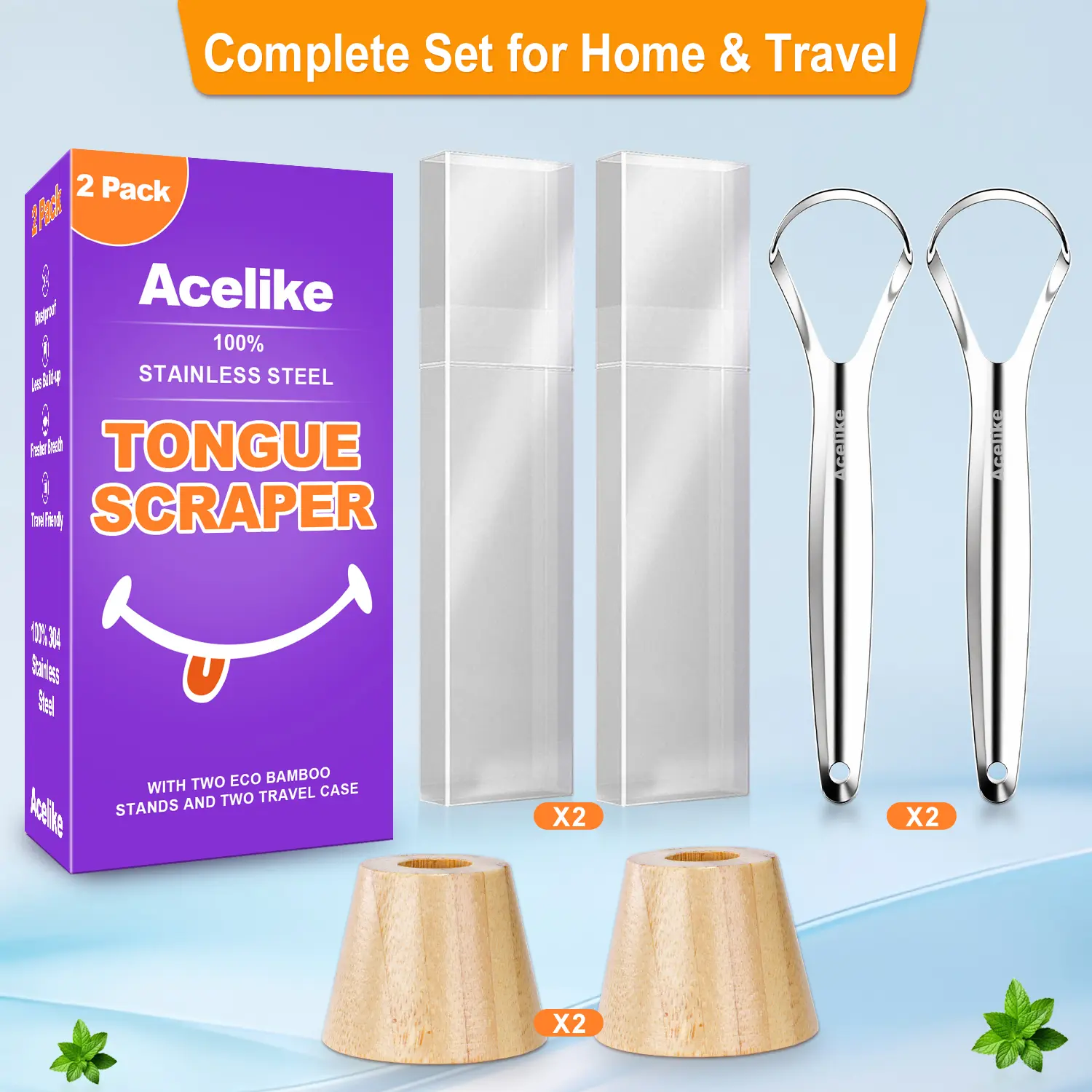 Acelike Spoon Shaped Stainless Steel Tongue Scraper (2-Pack)