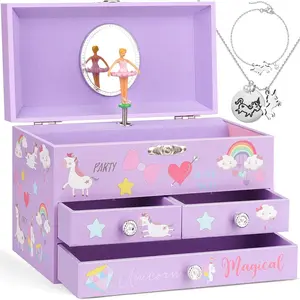 Musical  Box for Girls 3 Layer Music Box with Drawers Spinning Ballerina Unicorn Design Included Unicorn  Set  Birthday Christmas Gifts for Girls, Purple