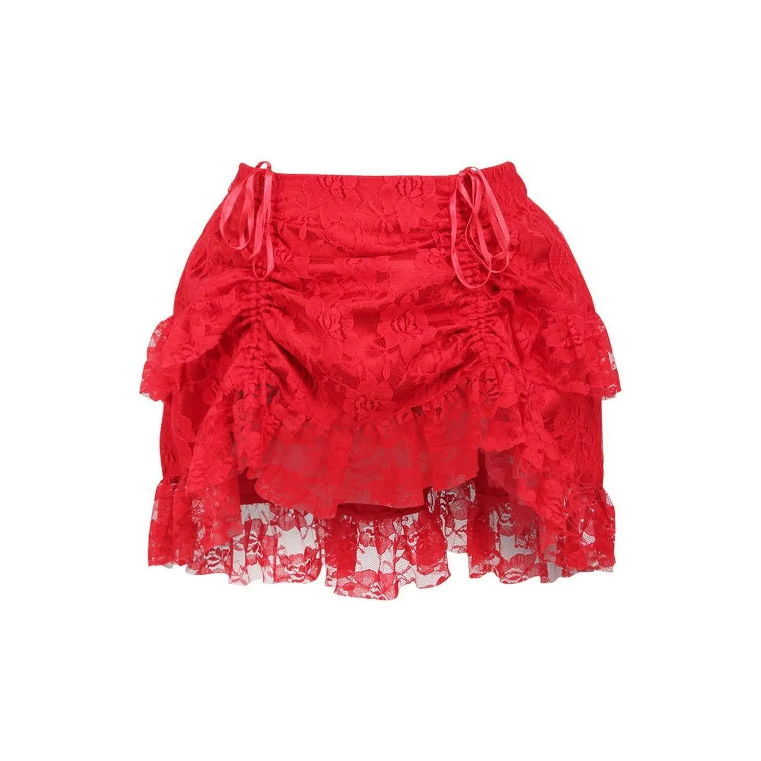 Red Lace Ruched Bustle Skirt