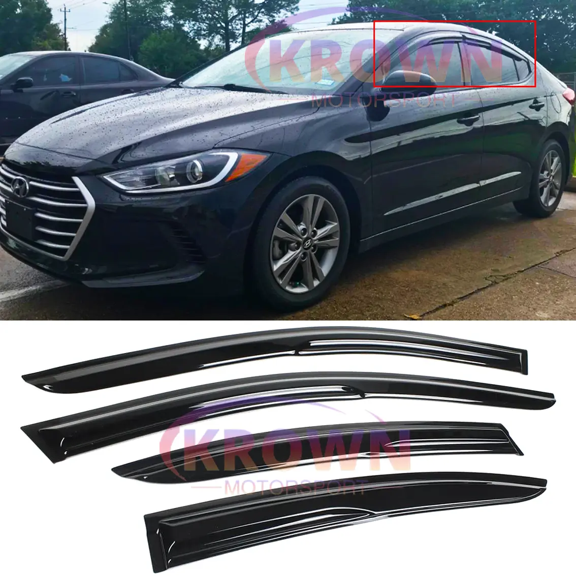 FOR 2017-2020 HYUNDAI ELANTRA 3D WAVY MUGEN STYLE WINDOW VISOR RAIN GUARD VENT