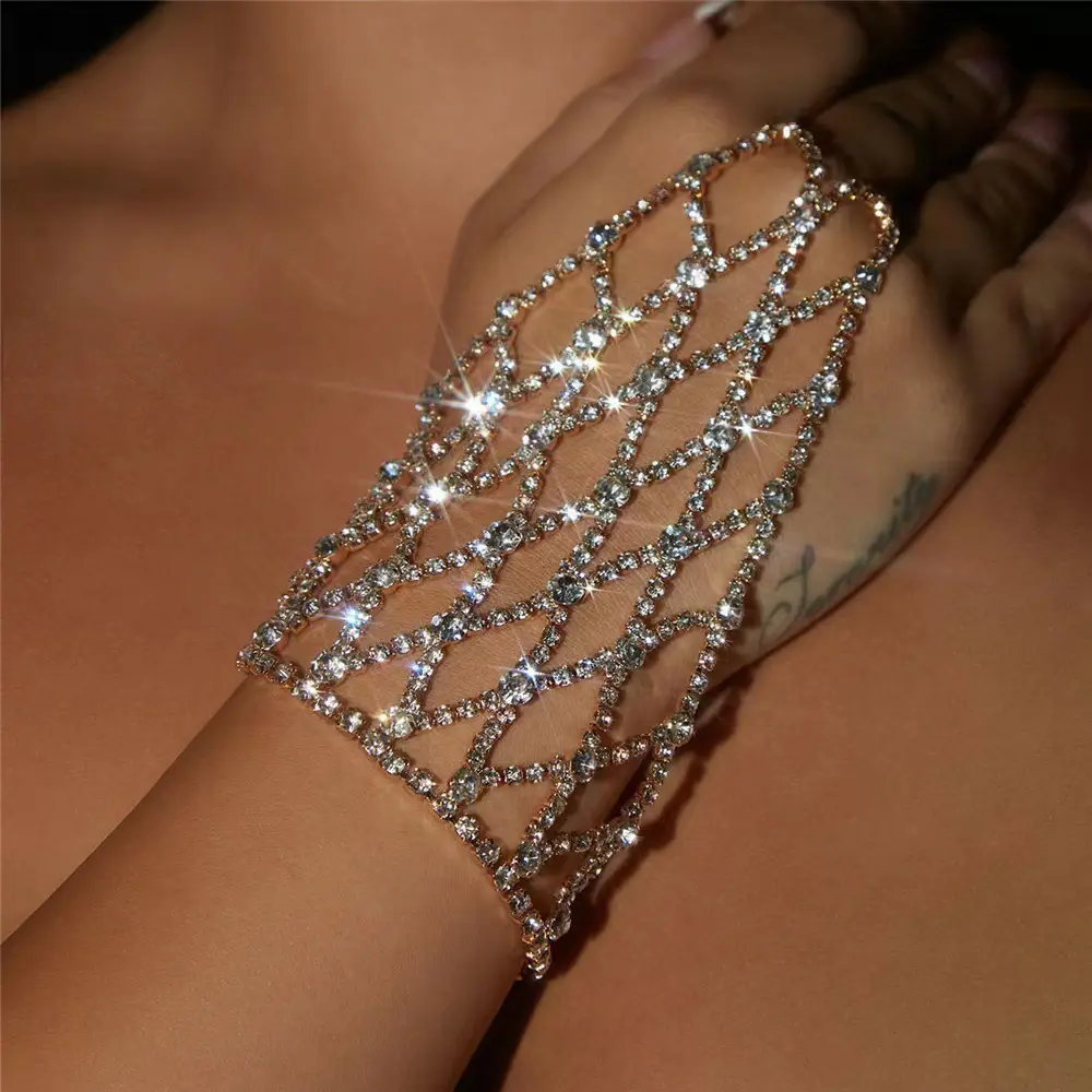 Viral Trend New Arrival Must-Have Women's Hand & Finger Bracelet, Mesh Hollow Out Full Rhinestone Hand Chain, Sparkling Glamorous Jewelry, Eye-catching for Party, Festival, Daily Wear & Gifting