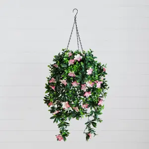 34" UV Resistant Artificial Azalea Hanging Basket (Indoor/Outdoor)