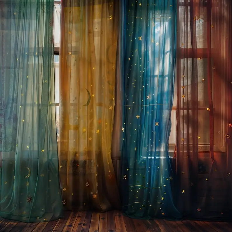 Magical Moon & Star Sheer Curtains: Fantasy Wizard Decor