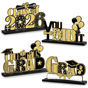 4 Pieces 2026 Graduation Party Decorations Wooden Class of 2026 Table Centerpieces “Congratulations” Table Toppers for High School/College Graduation Parties Favors Supplies Photo Booth Props