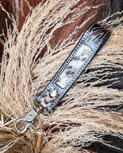 Myra Bag Leather Keychain - Shadowhorn Hair-On Key Fob in Midnight Snow, Keychains
